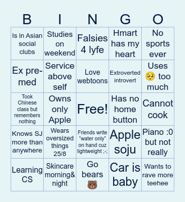 Sabs Bingo Card