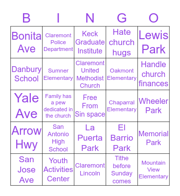 Church Goer Bingo Card