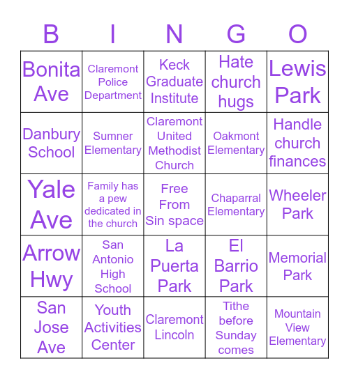 Church Goer Bingo Card