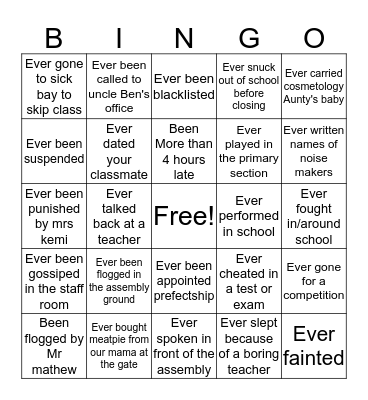 Springfield challenge Bingo Card