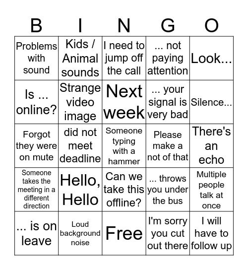 Boardroom Bingo Card