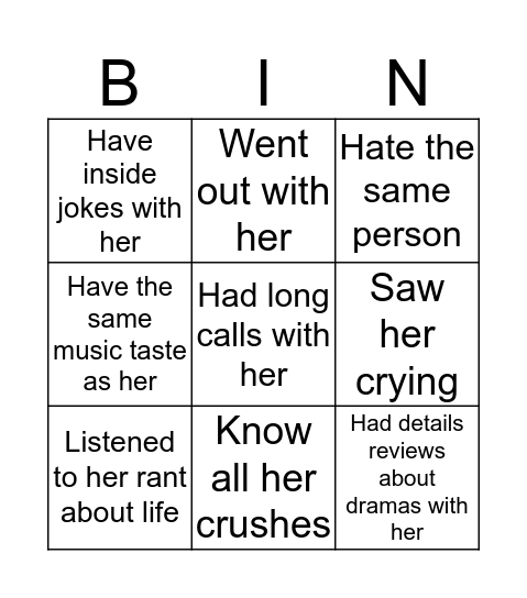 Zainab's edition Bingo Card