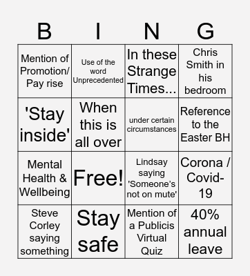 Spark Quarantine Bingo Card