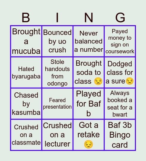 Baf 3b Bingo card Bingo Card
