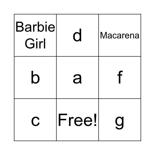 One Hit Wonders Bingo Card