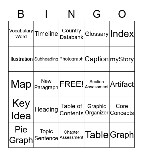 Textbook Scavenger BINGO Card