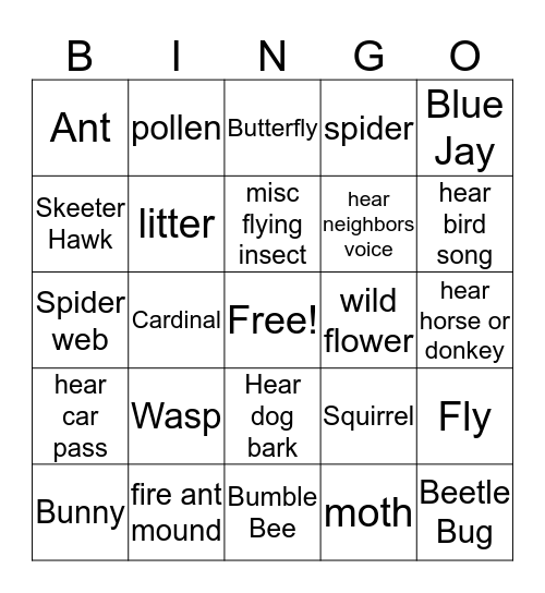 Backyard Bingo Card