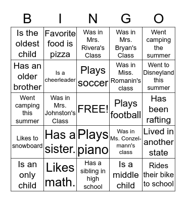 Getting to Know Room 32 Bingo Card