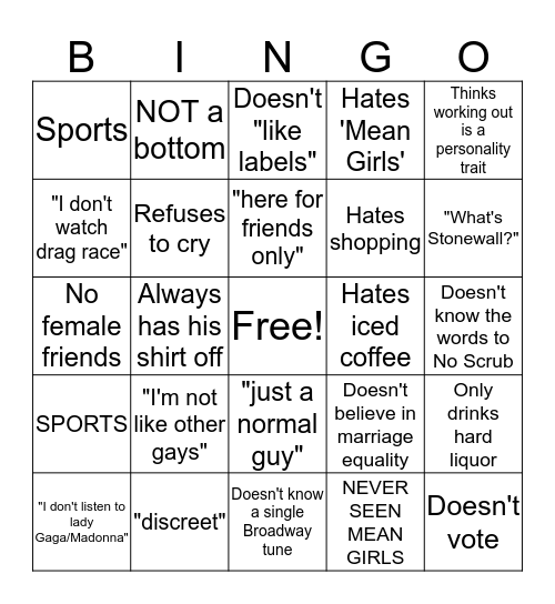 Toxic Gay Bingo Card