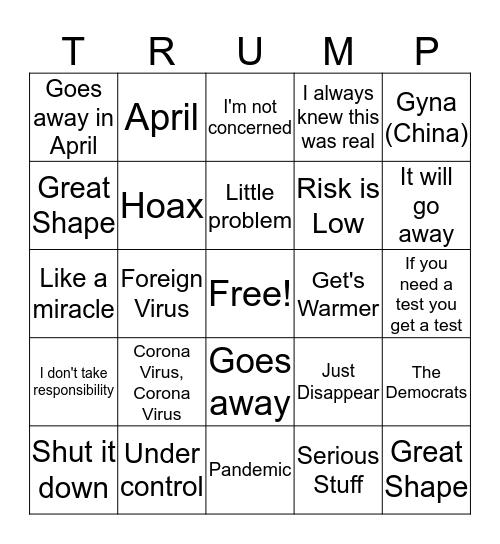 Top Trumps - COVID Bingo Card