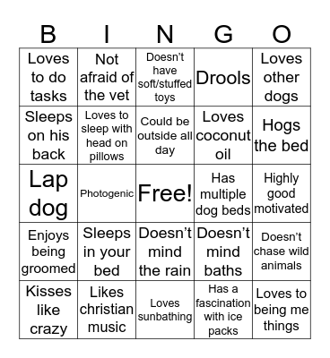 How much is your dog like Sonoma? Bingo Card