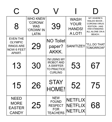 COVID-19 Bingo Card