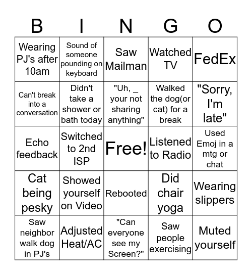 MNIT@DOT Remote Work Bingo Card