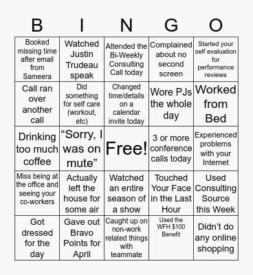 FE WFH Bingo Card