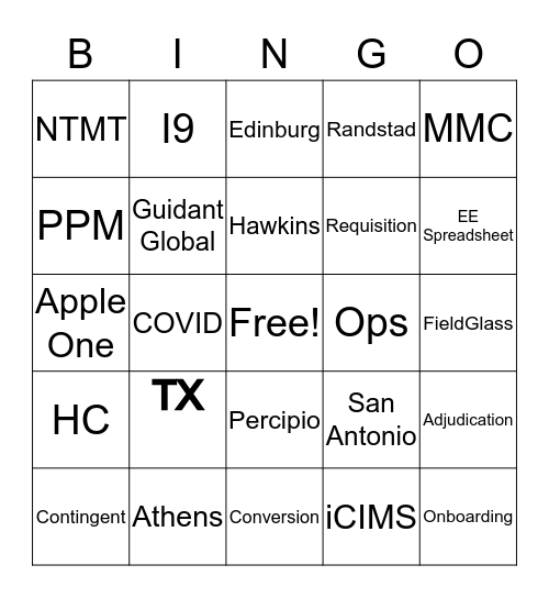 Recruitment Bing Bingo Card