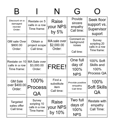 NPS / QA / Sales BINGO Card