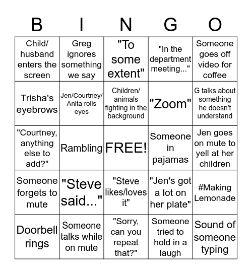 Comms/Engagement BINGO Card