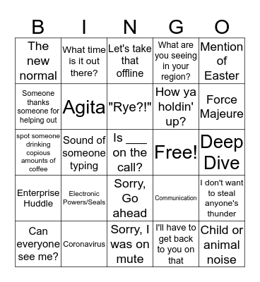 Nancy's Zoom Bingo Card