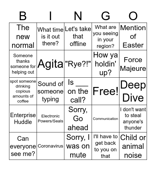 Nancy's Zoom Bingo Card