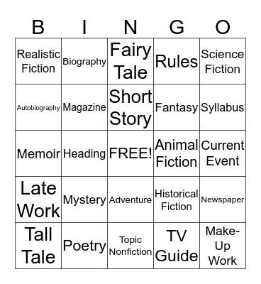 Genre Bingo Card