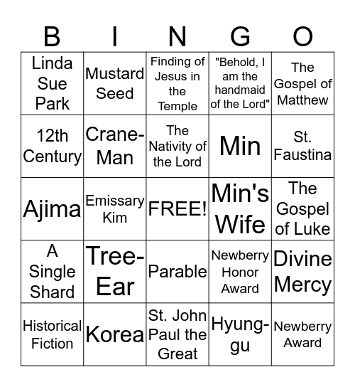 Reading & Religion Bingo! Bingo Card