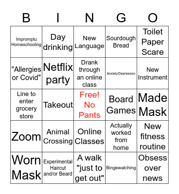 Quarantine Bingo Card