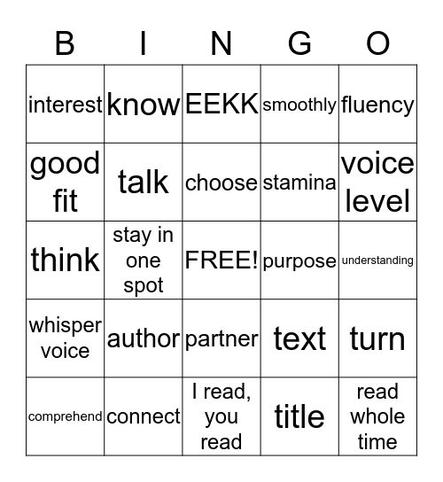 Reading Bingo Card