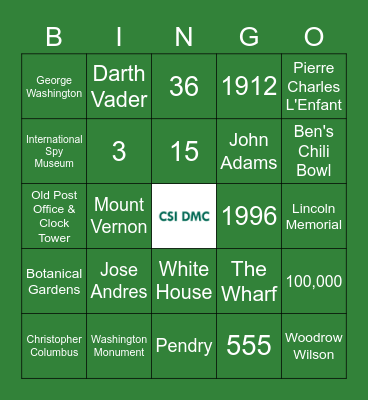 CSI DMC - DC Bingo Card