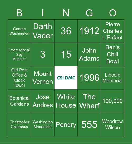 CSI DMC - DC Bingo Card