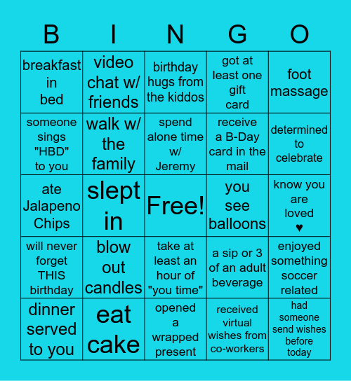 Blackley's Birthday Bingo Card