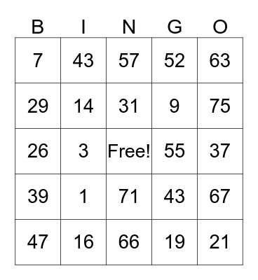 McKenna Family Bingo Card