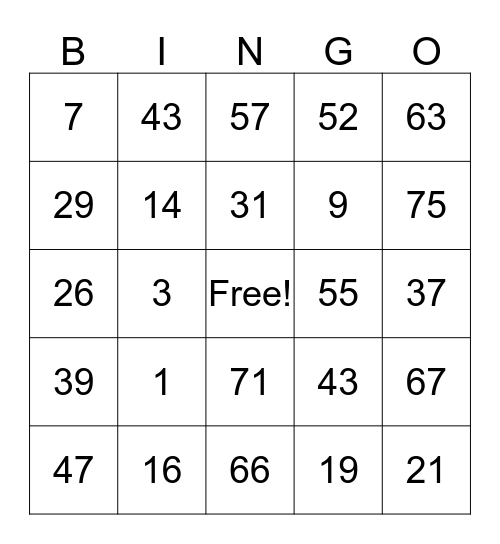 McKenna Family Bingo Card