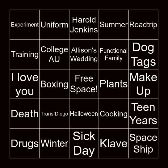 TUA Creators Bingo Card