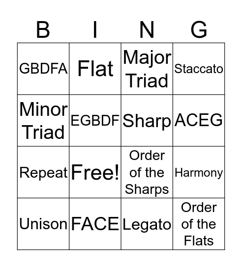 Choir Bingo Card