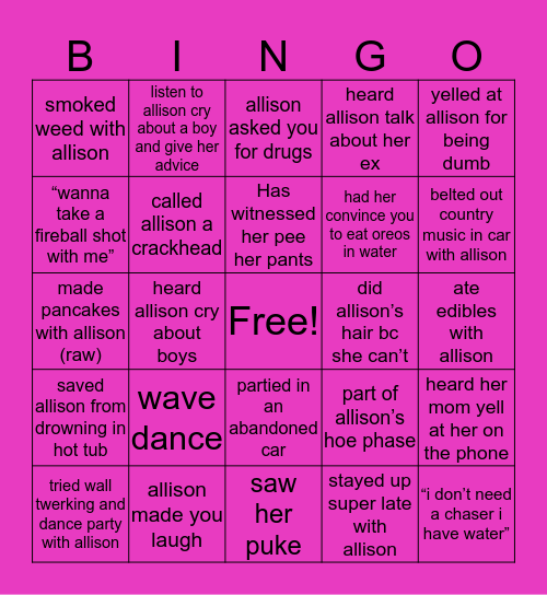 Allison’s Bingo Card