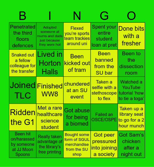 SGUL Bingo Card