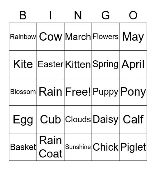 Spring Bingo Card