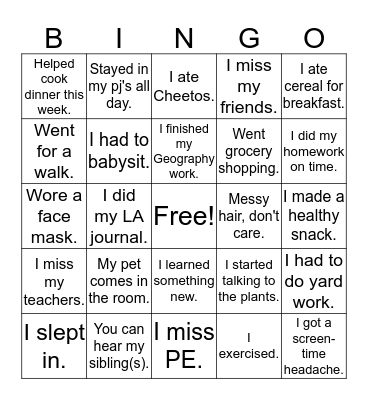 Untitled Bingo Card