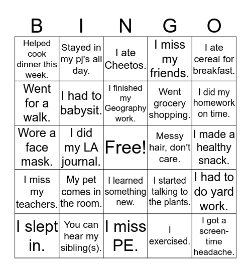 Untitled Bingo Card