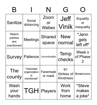 VSG Virtual All-Staff Meeting Bingo 3: Back to Work Bingo Card