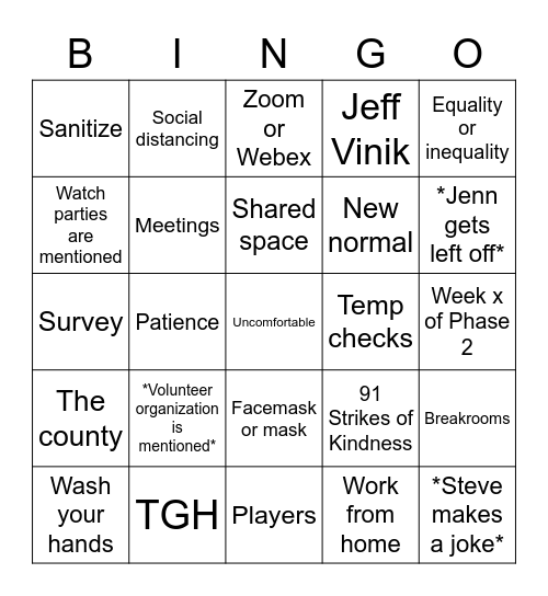 VSG Virtual All-Staff Meeting Bingo 3: Back to Work Bingo Card
