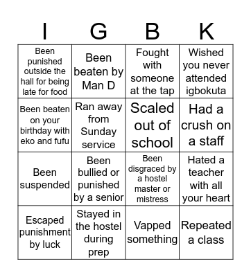 NEVER HAVE I Bingo Card