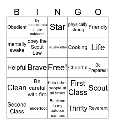Boy Scout Bingo Card