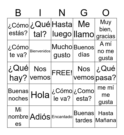 Saludos y despedidas  Bingo Card