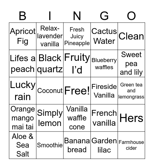 Lucinda’s bingo Card