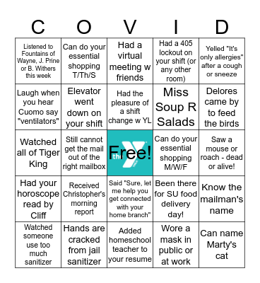 Downtown Y COVID Operations Bingo Card