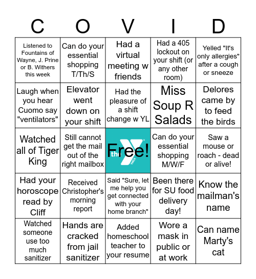 Downtown Y COVID Operations Bingo Card