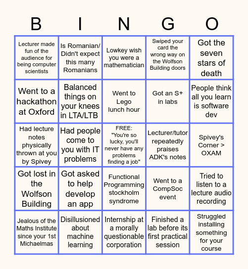 Oxford CS Bingo Card