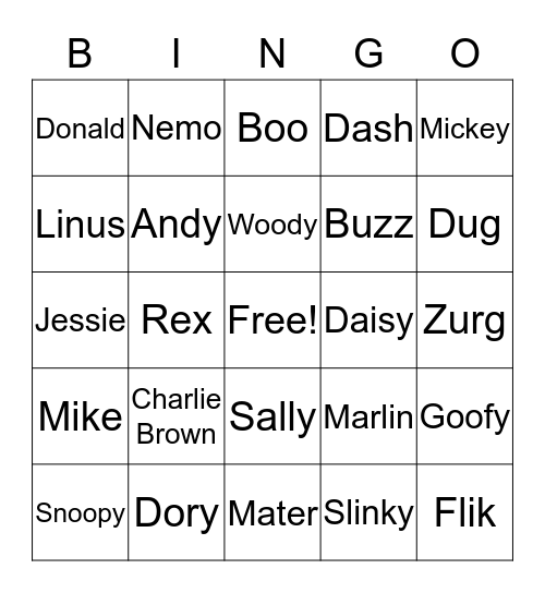 Characters Bingo Card