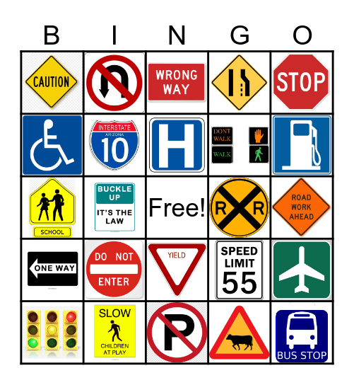 Road Sign Bingo Card